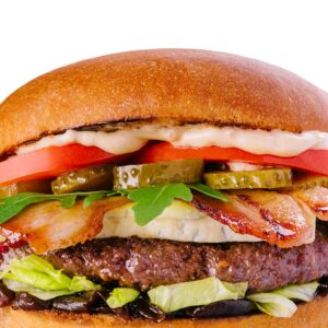 Bacon cheese burger with beef patty tomato cucumber