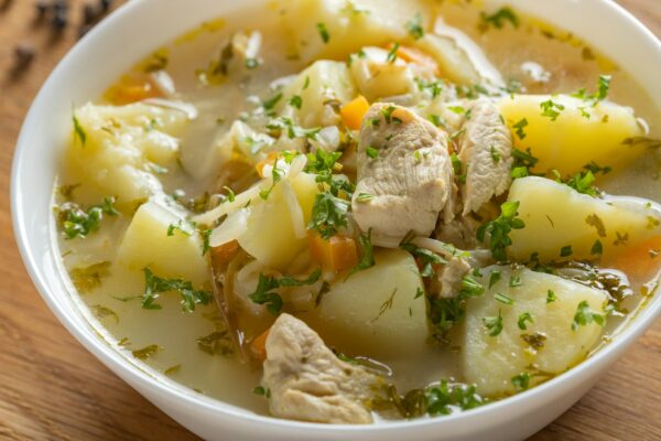 Chicken soup with potatoes and noodles